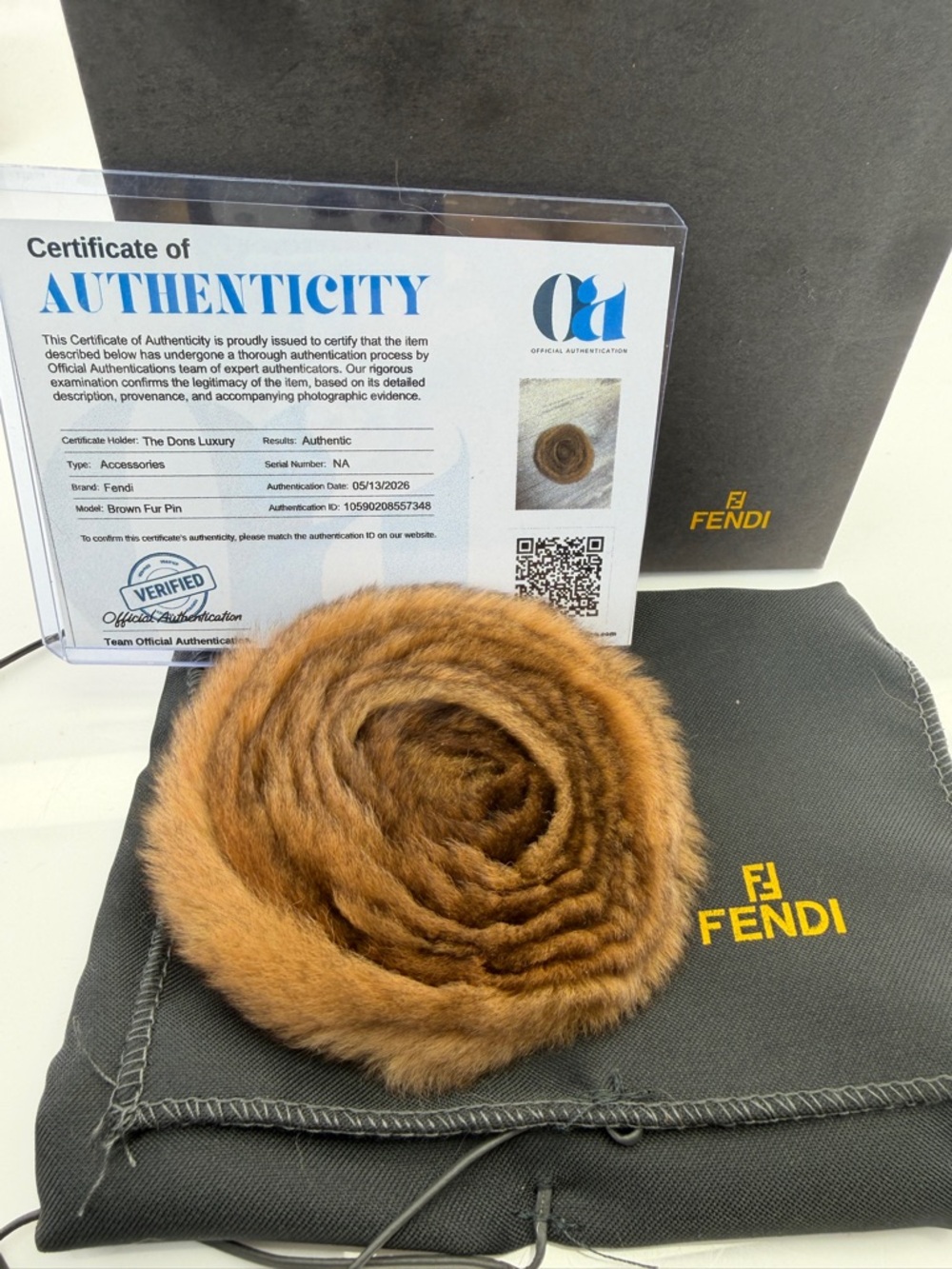 Fendi Tan-Brown Mink Fur Brooch Pin